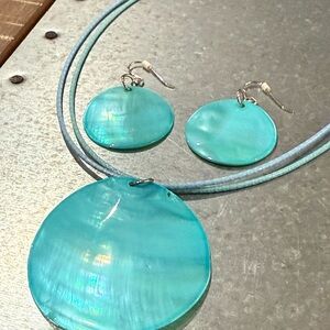 Elegant Blue Shell Necklace and Earring Set